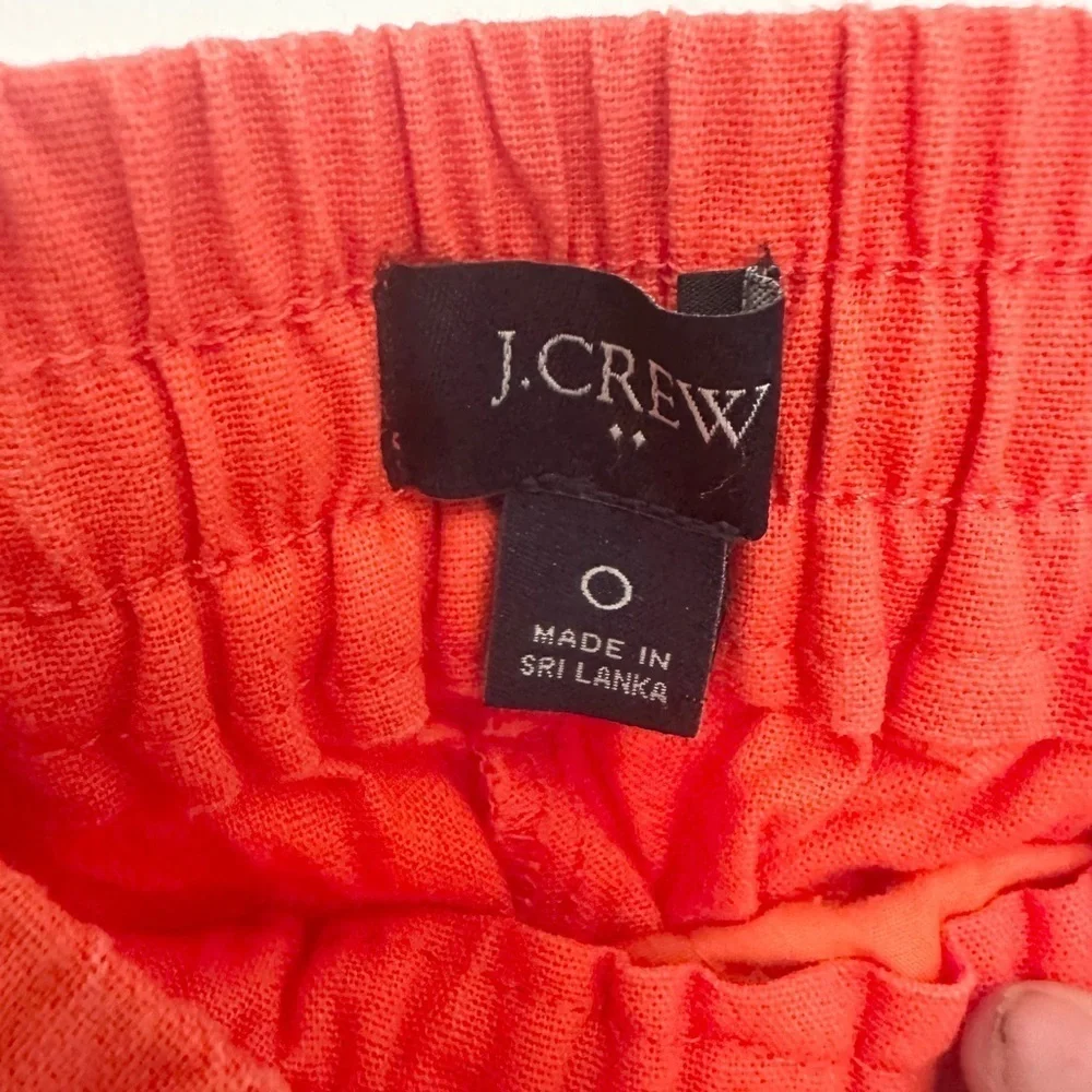J.Crew Orange linen pullover elastic waist pants jogger size 0 vacation summer